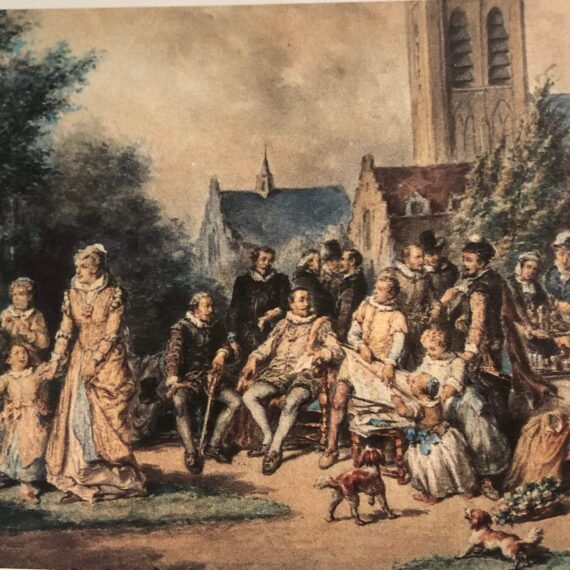 Prins Willem I met zijn familie en hondjes in de tuin van het Prinsenhof" by Pieter A. Haaxman